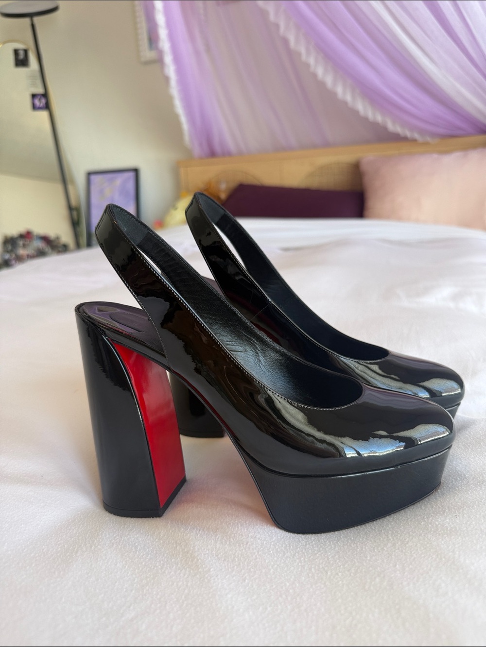 Christian Louboutin Movida Sling Black Patent Platform Slingbacks